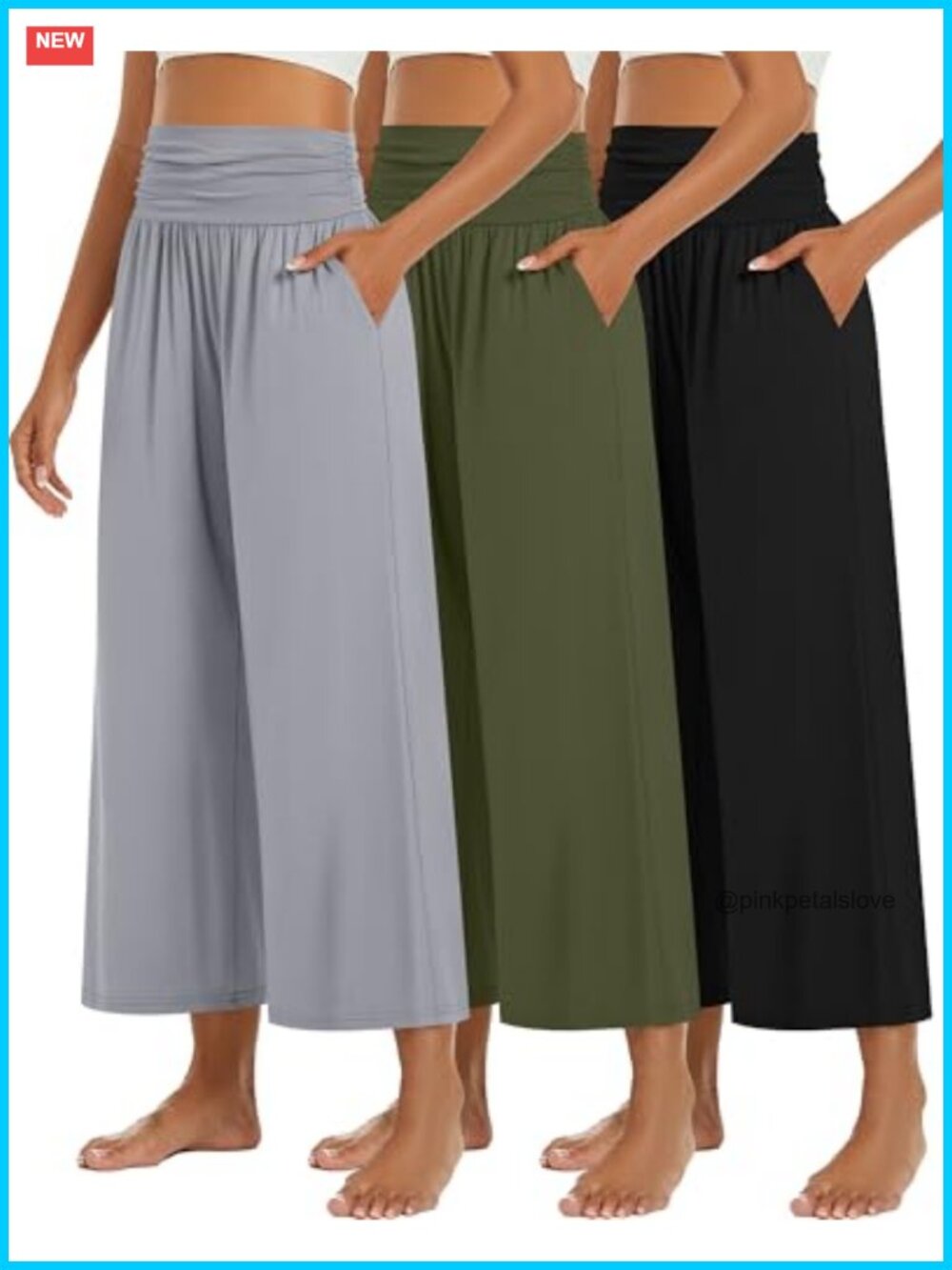 Wide Leg Capri Pants High Waisted Pleated Lounge Yoga Travel